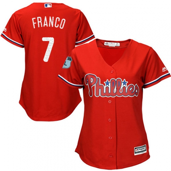Women's Majestic Philadelphia Phillies #7 Maikel Franco Authentic Scarlet 2017 Spring Training Cool Base MLB Jersey - Ujersey