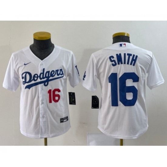Youth Nike Los Angeles Dodgers #16 Will Smith Number White Stitched Cool Base Jersey - Ujersey