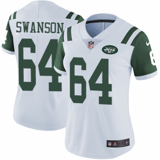Women's Nike New York Jets #64 Travis Swanson White Vapor Untouchable Elite Player NFL Jersey - Ujersey