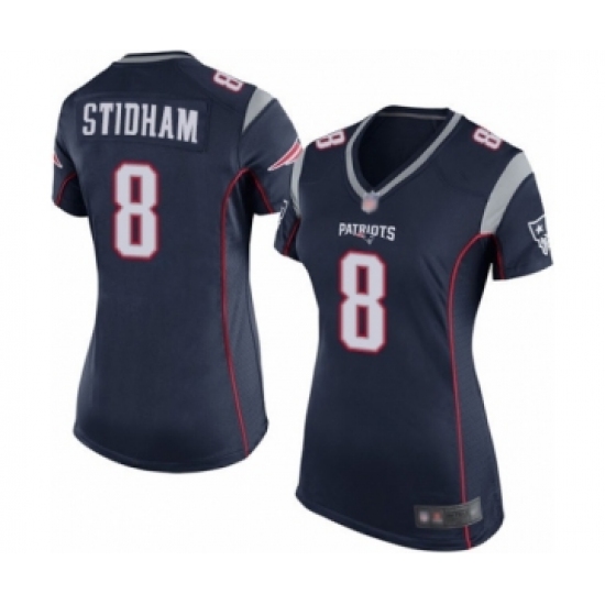 Women's New England Patriots #8 Jarrett Stidham Game Navy Blue Team Color Football Jersey - Ujersey