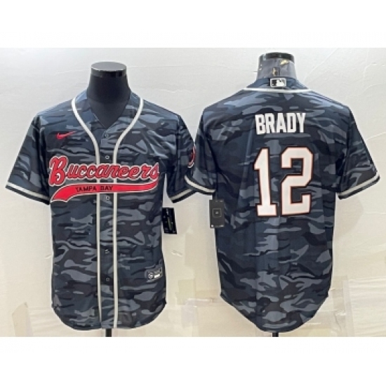 Men's Tampa Bay Buccaneers #12 Tom Brady Grey Camo With Patch Cool Base Stitched Baseball Jersey - Ujersey