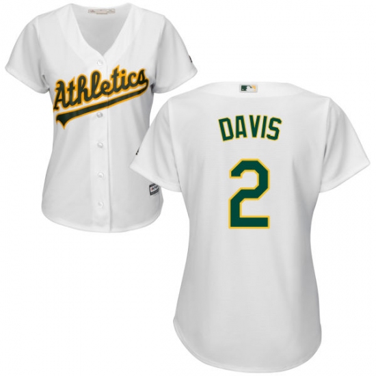 Women's Majestic Oakland Athletics #2 Khris Davis Replica White Home Cool Base MLB Jersey - Ujersey