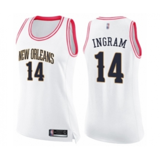 Women's New Orleans Pelicans #14 Brandon Ingram Swingman White Pink Fashion Basketball Jersey - Ujersey