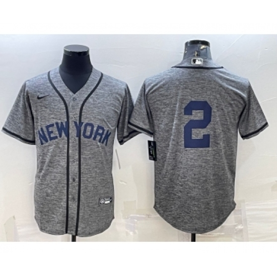 Men's New York Yankees #2 Derek Jeter No Name Grey Gridiron Cool Base Stitched Jersey - Ujersey