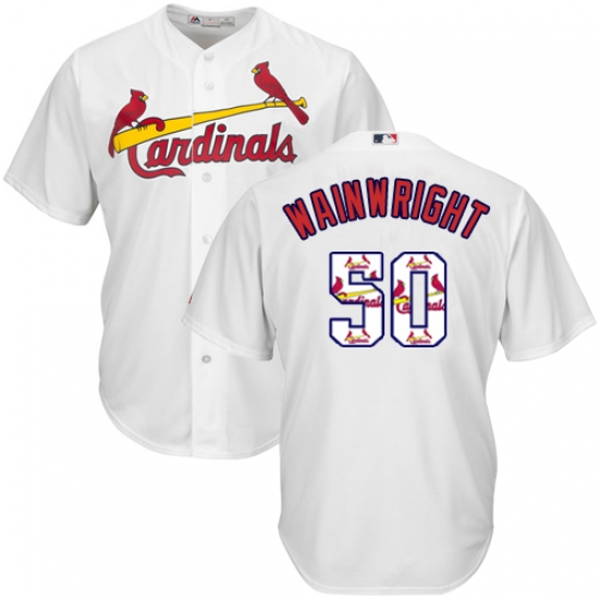 Men's Majestic St. Louis Cardinals #50 Adam Wainwright Authentic White Team Logo Fashion Cool Base MLB Jersey - Ujersey