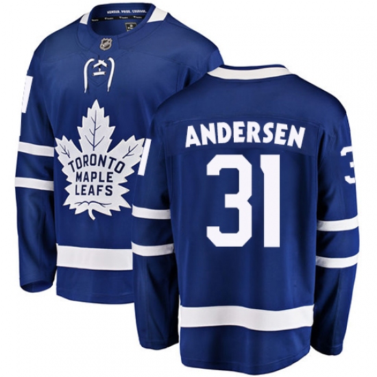 Men's Toronto Maple Leafs #31 Frederik Andersen Fanatics Branded Royal Blue Home Breakaway NHL Jersey - Ujersey