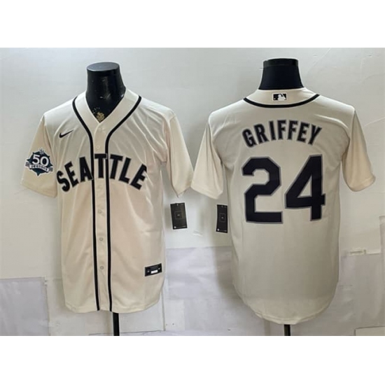 Men's Seattle Mariners #24 Ken Griffey Jr. Cream 50th Anniversary Alternate Stitched Baseball Jersey - Ujersey