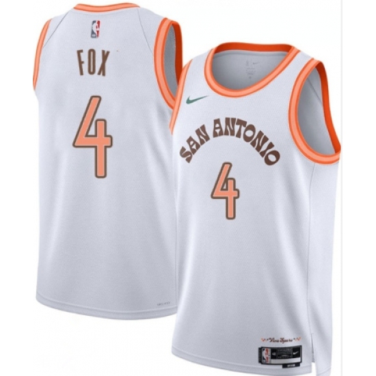 Men's San Antonio Spurs #4 DeAaron Fox White 2023-24 City Edition Stitched Basketball Jersey - Ujersey