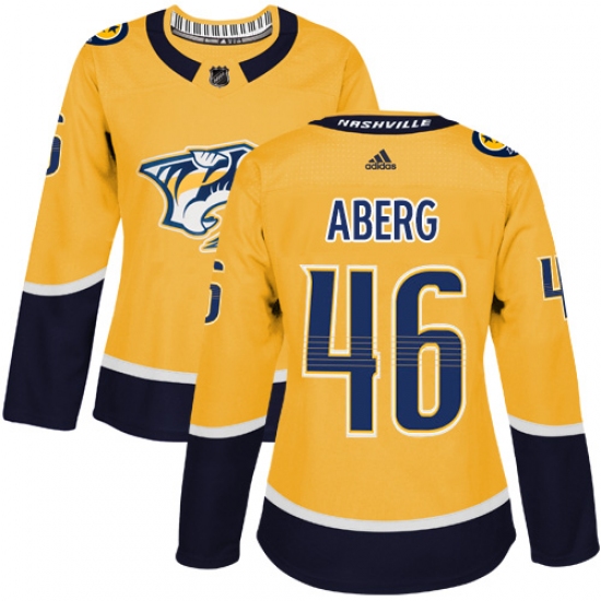 Women's Adidas Nashville Predators #46 Pontus Aberg Authentic Gold Home NHL Jersey - Ujersey