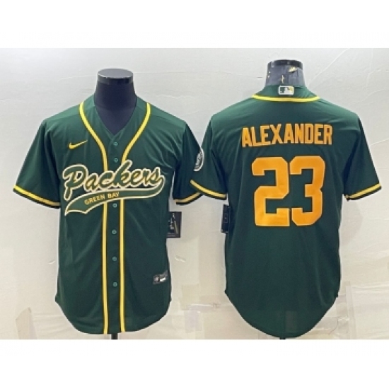 Men's Green Bay Packers #23 Jaire Alexander Green Gold With Patch Cool Base Stitched Baseball Jersey - Ujersey
