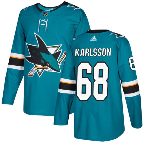 Men's Adidas San Jose Sharks #68 Melker Karlsson Premier Teal Green Home NHL Jersey - Ujersey