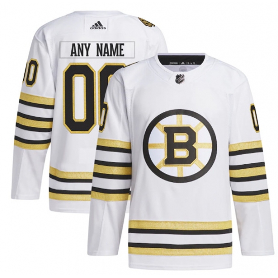 Men's Boston Bruins Custom White 100th Anniversary Stitched Jersey - Ujersey