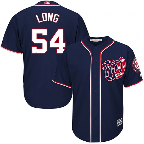 Youth Majestic Washington Nationals #54 Kevin Long Authentic Navy Blue Alternate 2 Cool Base MLB Jersey - Ujersey