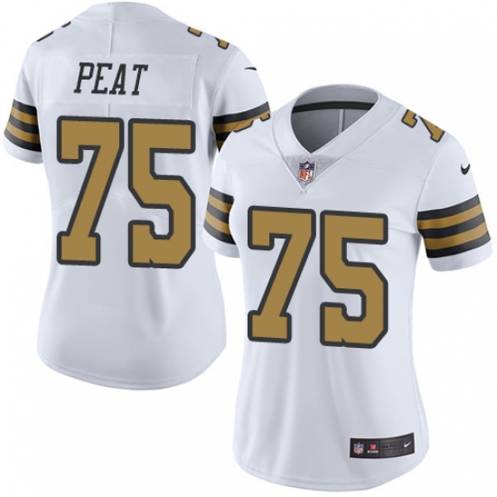 Women's Nike New Orleans Saints #75 Andrus Peat Limited White Rush Vapor Untouchable NFL Jersey - Ujersey