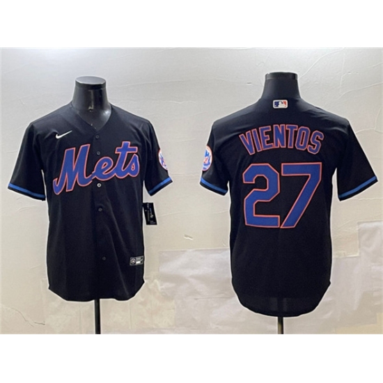 Men's New York Mets #27 Mark Vientos Black Cool Base Stitched Baseball Jersey - Ujersey