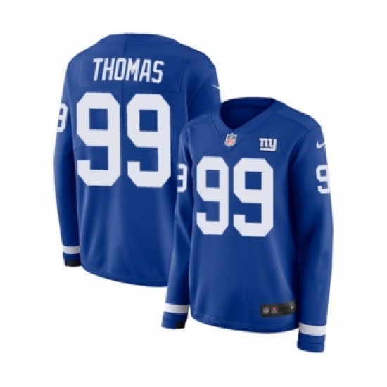 Women's Nike New York Giants #99 Robert Thomas Limited Royal Blue Therma Long Sleeve NFL Jersey - Ujersey