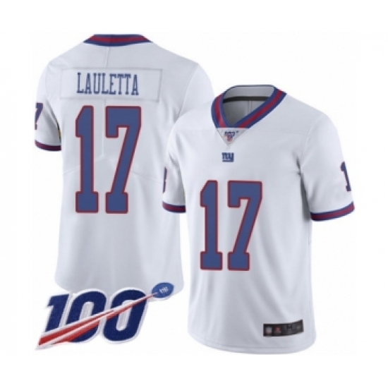 Men's New York Giants #17 Kyle Lauletta Limited White Rush Vapor Untouchable 100th Season Football Jersey - Ujersey