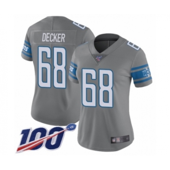 Women's Detroit Lions #68 Taylor Decker Limited Steel Rush Vapor Untouchable 100th Season Football Jersey - Ujersey