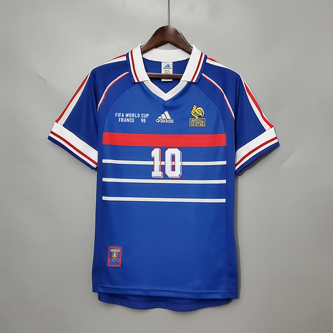 France Retro Soccer Jersey Home Custom Shirt World Cup 1998 - ujerseystore