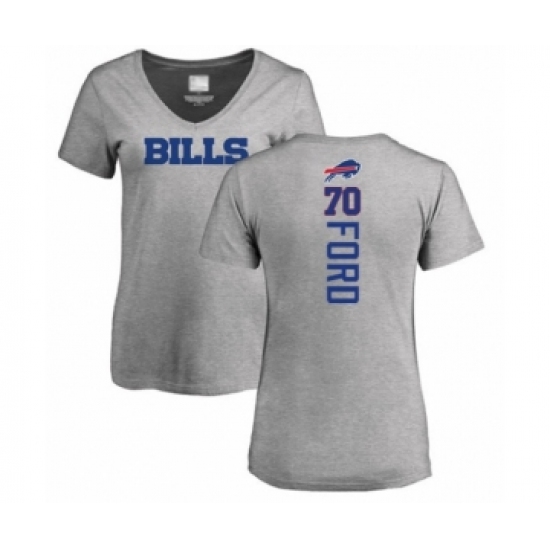 Football Women's Buffalo Bills #70 Cody Ford Ash Backer V-Neck T-Shirt - Ujersey