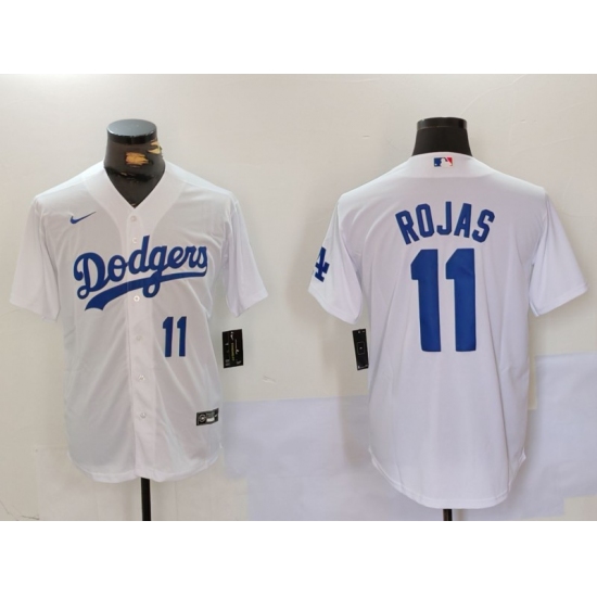 Men's Los Angeles Dodgers #11 Miguel Rojas Number White Cool Base Stitched Jerseys - Ujersey