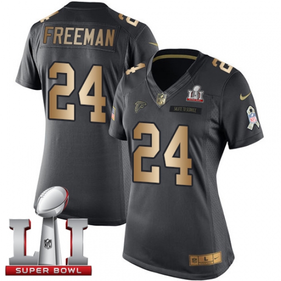 Women's Nike Atlanta Falcons #24 Devonta Freeman Limited Black/Gold Salute to Service Super Bowl LI 51 NFL Jersey - Ujersey