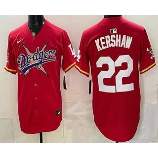 Men's Los Angeles Dodgers x One Piece #22 Clayton Kershaw Red Vapor Premier Limited Stitched Baseball Jersey - Ujersey