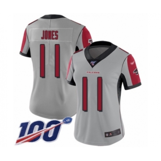Women's Atlanta Falcons #11 Julio Jones Limited Silver Inverted Legend 100th Season Football Jersey - Ujersey