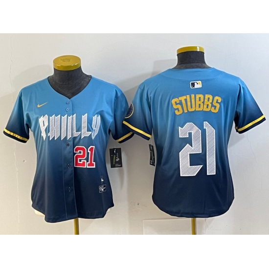 Women's Philadelphia Phillies #21 Garrett Stubbs Blue 2024 City Connect Limited Stitched Jerseys - Ujersey