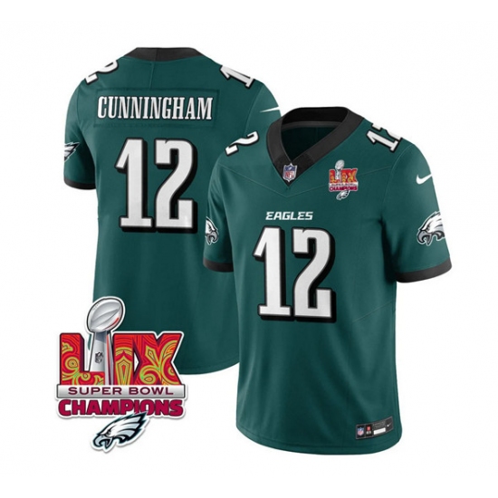 Men's Philadelphia Eagles #12 Randall Cunningham Green 2025 Eagles Logo Super Bowl LIX New F.U.S.E. Vapor Limited Football Stitched Jersey - Ujersey