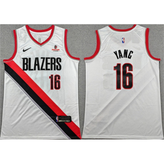 Men's Portland Trail Blazers #16 Yang Hansen White Association Edition Stitched Basketball Jersey - Ujersey