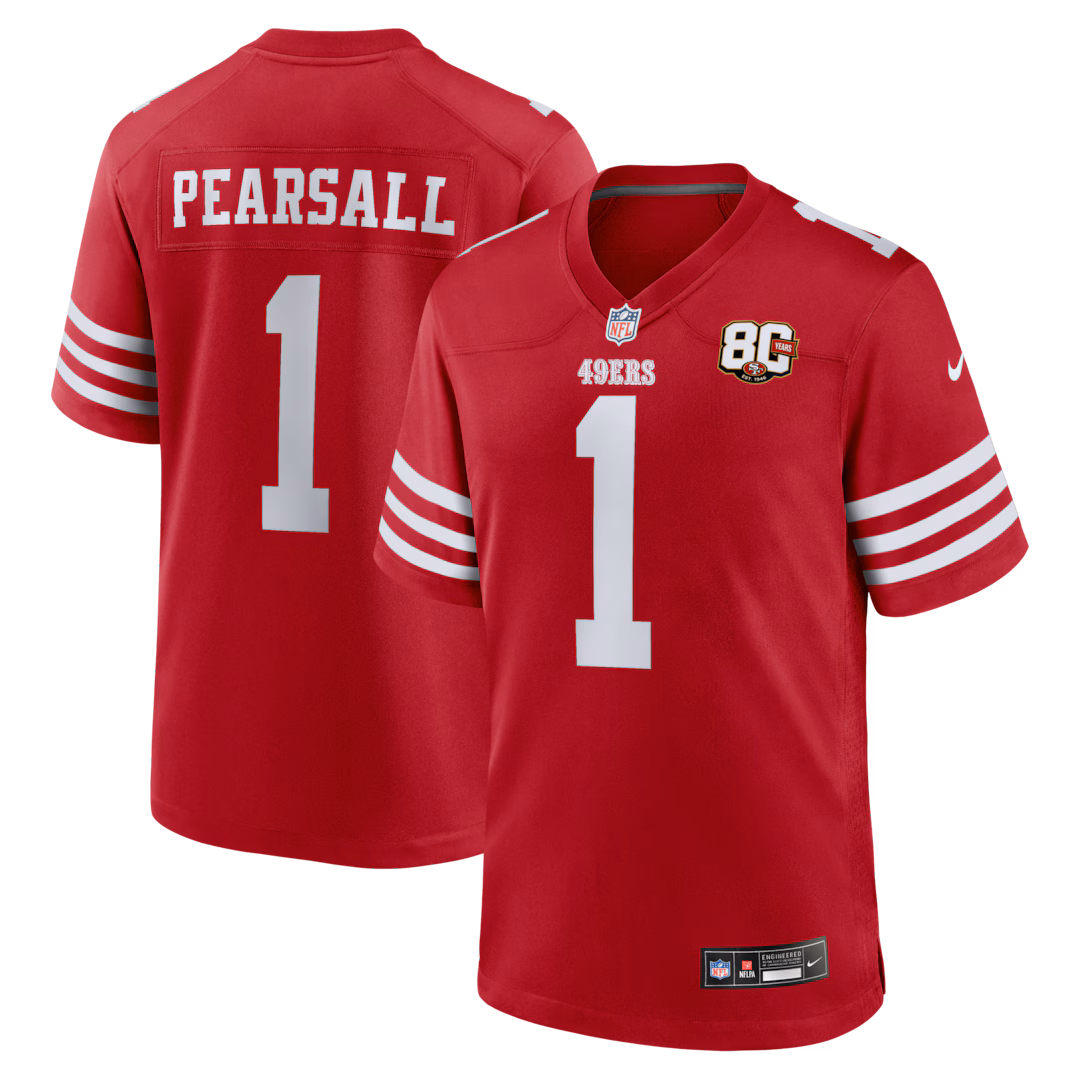 Men's San Francisco 49ers Ricky Pearsall Nike Scarlet 80th Anniversary Game Jersey - Ujersey