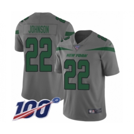 Men's New York Jets #22 Trumaine Johnson Limited Gray Inverted Legend 100th Season Football Jersey - Ujersey