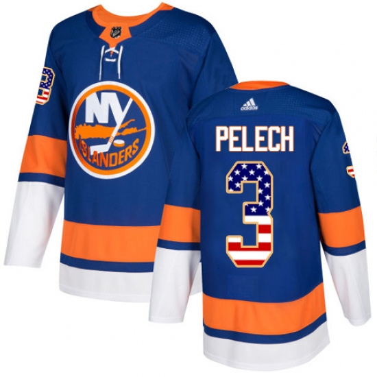 Men's Adidas New York Islanders #3 Adam Pelech Authentic Royal Blue USA Flag Fashion NHL Jersey