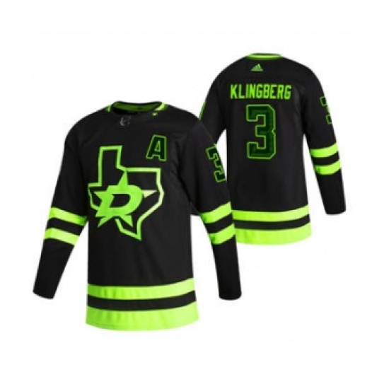 Men's Dallas Stars #3 John Klingberg Black 2020-21 Reverse Retro Alternate Hockey Jersey - Ujersey
