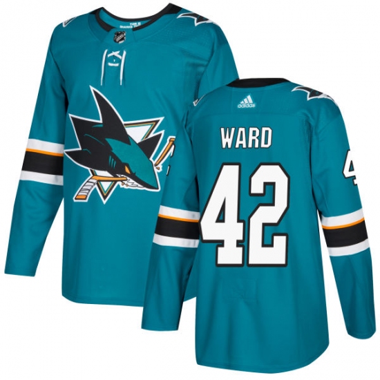 Men's Adidas San Jose Sharks #42 Joel Ward Premier Teal Green Home NHL Jersey - Ujersey
