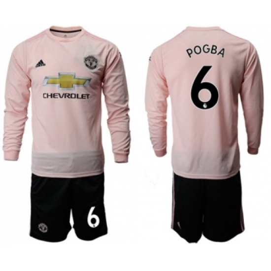 Manchester United #6 Pogba Away Long Sleeves Soccer Club Jersey