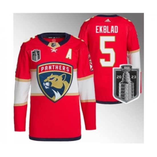 Men's Florida Panthers #5 Aaron Ekblad Red 2023 Stanley Cup Final Stitched Jersey - Ujersey