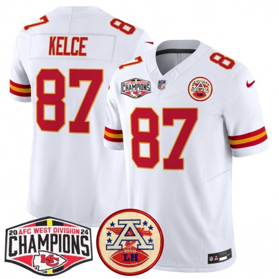 Men's Kansas City Chiefs #87 Travis Kelce White F.U.S.E. 2024 AFC West Division Champions Vapor Limited Stitched Football Jersey - Ujersey