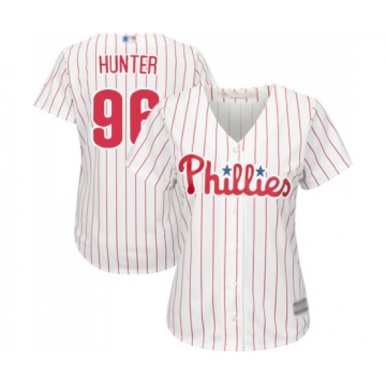 Women's Philadelphia Phillies #96 Tommy Hunter Replica White Red Strip Home Cool Base Baseball Jersey - Ujersey