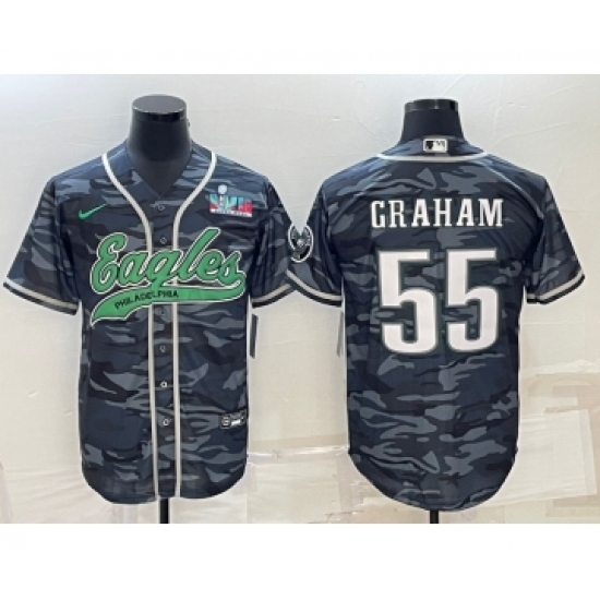 Men's Philadelphia Eagles #55 Brandon Graham Gray Camo With Super Bowl LVII Cool Base Stitched Baseball Jersey - Ujersey