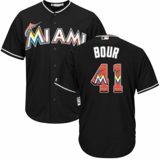 Men's Majestic Miami Marlins #41 Justin Bour Authentic Black Team Logo Fashion Cool Base MLB Jersey - Ujersey