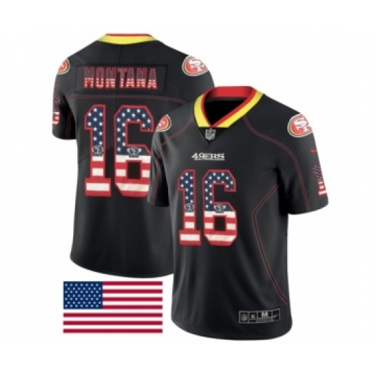 Men's San Francisco 49ers #16 Joe Montana Limited Black Rush USA Flag Football Jersey - Ujersey