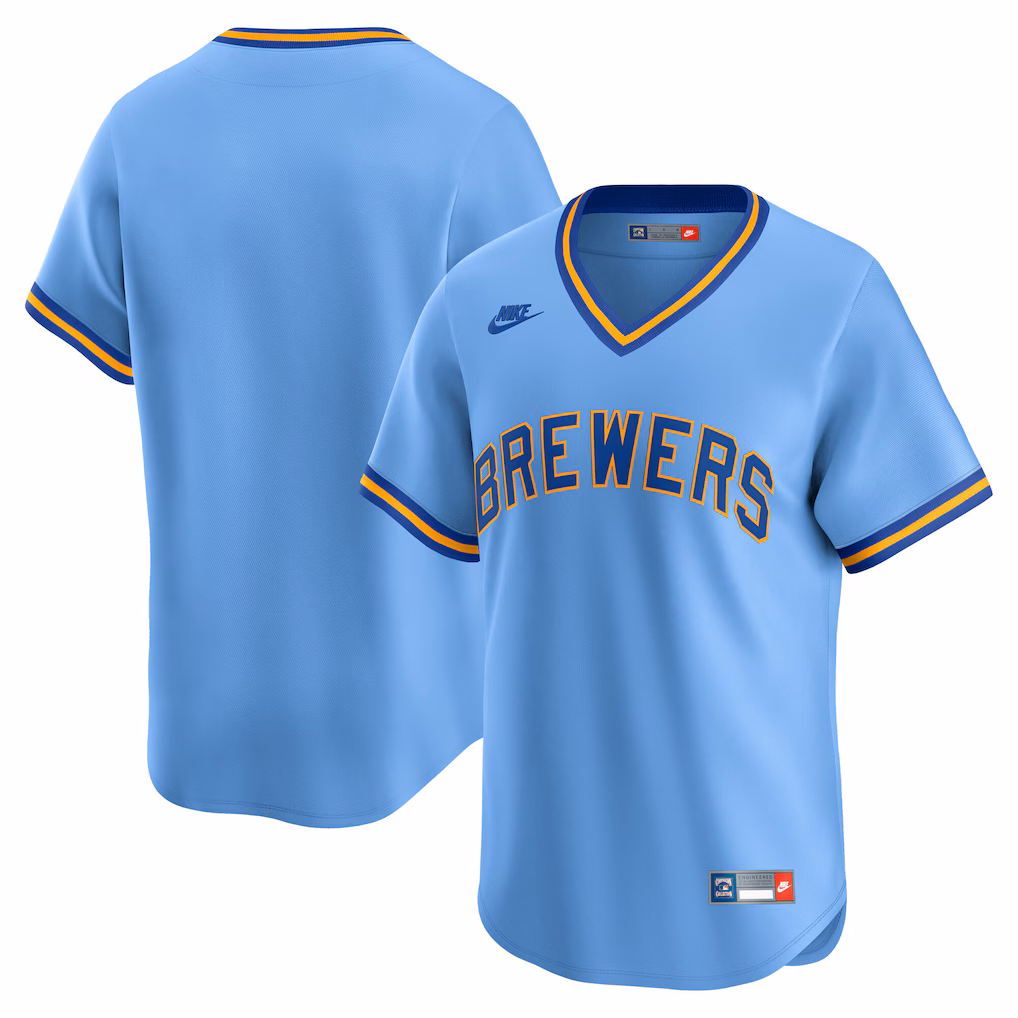 Men's Milwaukee Brewers Nike Light Blue Cooperstown Collection Limited Jersey - SUjersey01