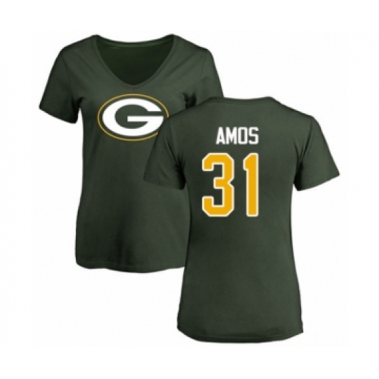 Football Women's Green Bay Packers #31 Adrian Amos Green Name & Number Logo T-Shirt - Ujersey