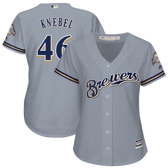 Women's Majestic Milwaukee Brewers #46 Corey Knebel Authentic Grey Road Cool Base MLB Jersey - Ujersey