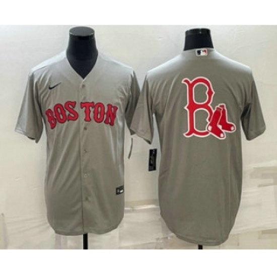 Men's Boston Red Sox Big Logo Grey Stitched MLB Cool Base Nike Jersey - Ujersey