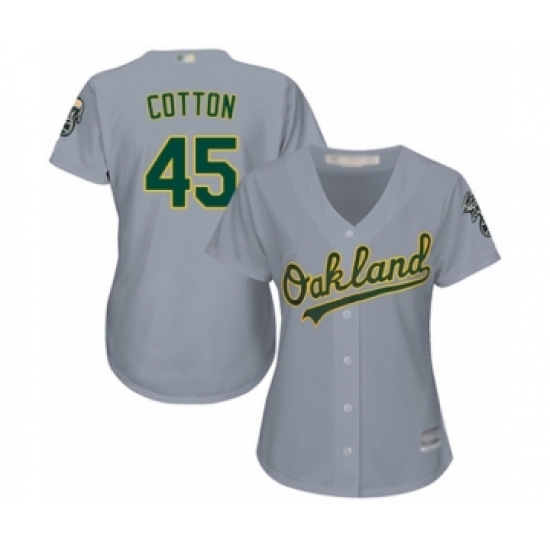 Women's Oakland Athletics #45 Jharel Cotton Authentic Grey Road Cool Base Baseball Player Jersey - Ujersey