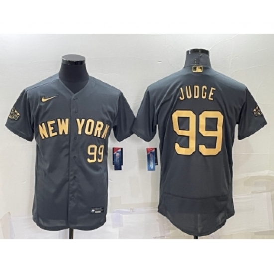 Men's New York Yankees #99 Aaron Judge Number Grey 2022 All Star Stitched Flex Base Nike Jersey