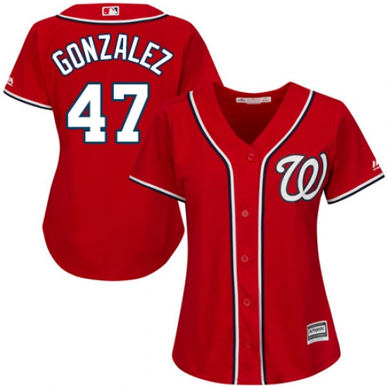 Women's Majestic Washington Nationals #47 Gio Gonzalez Authentic Red Alternate 1 Cool Base MLB Jersey - Ujersey